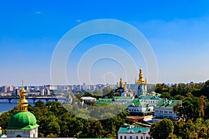 View of Kiev Pechersk Lavra (Kiev Monastery of the Caves) and the Dnieper river, Ukraine