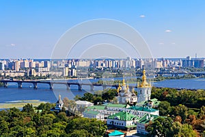 View of Kiev Pechersk Lavra (Kiev Monastery of the Caves) and the Dnieper river in Ukraine.