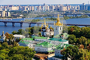 View of Kiev Pechersk Lavra (Kiev Monastery of the Caves) and the Dnieper river in Ukraine