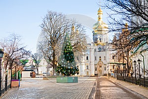 View of Kiev Pechersk Lavra with new year tree photo