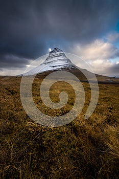 View of the Kirkjufell mountain in Grundarfjordur in the Snaefelsness Peninsula, Iceland