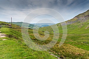 View from Kirkstone Pass Inn toward the lakes in Lake District, England.