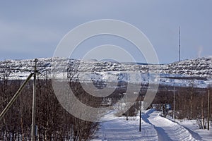 View of Kiruna city and the iron ore mine on the mountain Kiirunavaara