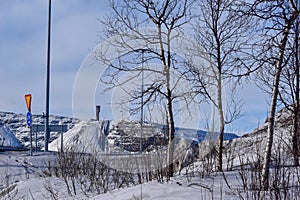 View of Kiruna city and the iron ore mine on the mountain Kiirunavaara