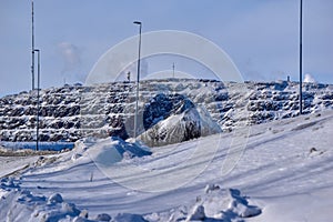 View of Kiruna city and the iron ore mine on the mountain Kiirunavaara