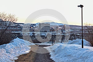 View of Kiruna city and the iron ore mine on the mountain Kiirunavaara