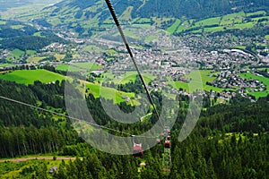 View of the Kitzbuhel town seen from cable car