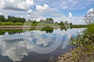 View of the Kiya River on a windless summer day