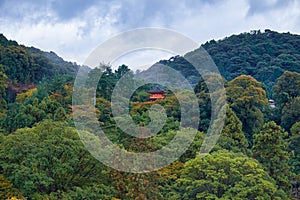 The view of Kiyomizu-dera Koyasu Pagoda on the slope of the hill. Higashiyama. Kyoto. Japan