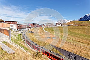 View of Kleine Scheidegg trainstation from train