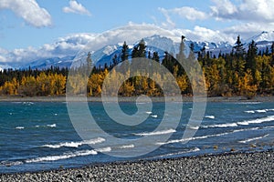 View of Kluane Lake and front range of St. Elias Mountains
