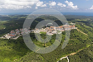 View of Koc University, from helicopter. Koc University, Rumeli feneri Campus Sariyer in Istanbul photo