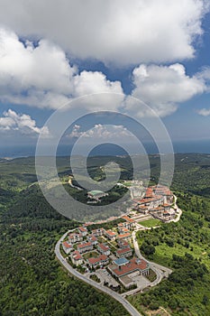 View of Koc University, from helicopter. Koc University, Rumeli feneri Campus Sariyer in Istanbul photo
