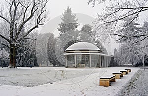 View on Kolonada Libensky, gallery in Podebrady, popular Czech spa city.