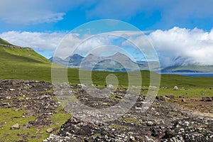 View of Koltur island in Faroe Islands, North Atlantic Ocean. Nordic Natural Landscape