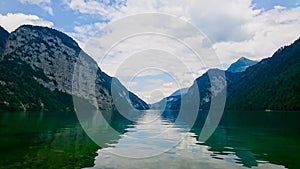 View of Konigssee from St. Bartholomew's Church on a sunny day