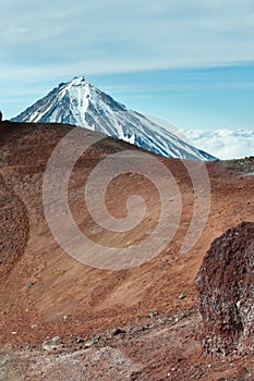 View on Koryaksky volcano from the top of Avachinsky. Kamchatka Krai