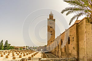 View at the Koutoubia Mosque with minaret in Marrakesh - Morocco