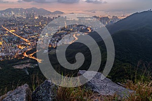 View of Kowloon and Lion Rock Country Park in Hong Kong
