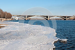View on Krasnoyarsk and bridge over the river photo