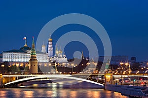 View of Kremlin during blue hour in Moscow, Russia