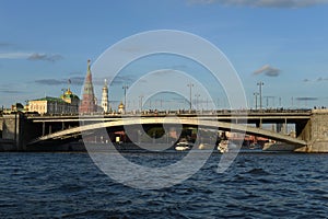 View of the Kremlin and the Great Stone Bridge from the Moscow River.