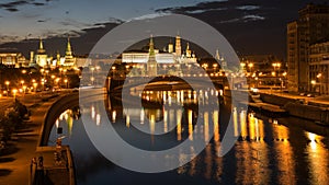 The view on the Kremlin and Moscow River by night