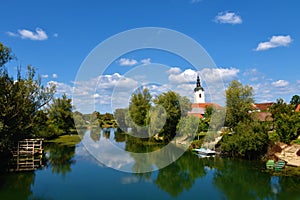 View of Krka river at Kostanjevica na Krki in Dolenjska, Slovenia photo