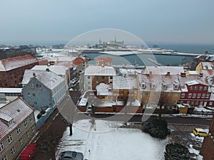 Aerial view of Kronborg Castle and Helsingor city, Denmark