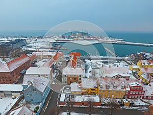 Aerial view of Kronborg Castle and Helsingor city, Denmark