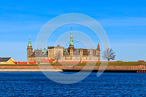 View of Kronborg Castle and Oresund strait in Helsingor Elsinore, Denmark