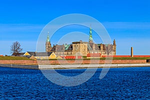 View of Kronborg Castle and Oresund strait in Helsingor (Elsinore), Denmark