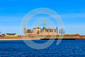 View of Kronborg Castle and Oresund strait in Helsingor (Elsinore), Denmark