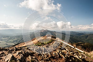 View from Kruhly Wierch hill on Polonina Carynska in autumn Bieszczady mountans in Poland