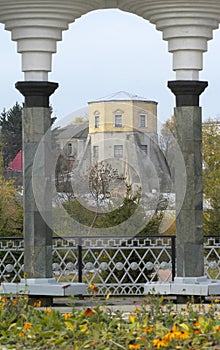 View of Ksido palace through fragment of collonade photo