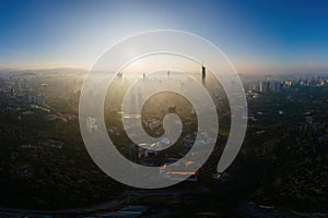 view of kuala lumpur, malaysia skyline during sunrise