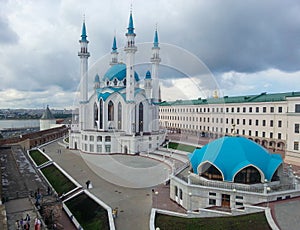 View of the Kul Sharif Mosque and the Transfiguration tower in Kazan