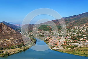 View of Kura and Aragvi rivers merge, Georgia