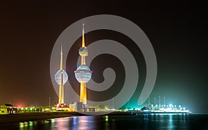 View of the Kuwait Towers at night