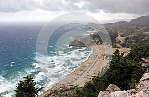 View from Kyra Panagia Tsambika Monastery. Tsambika Beach, Rhodes, Greece.