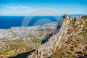 View of Kyrenia town from St Hilarion Castle. Kyrenia District,