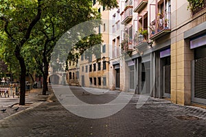 View of L`Allada Vermell street in Barcelona