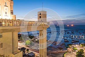 View of the Lacerda Elevator during the night in the city of Salvador, Bahia, Brazil