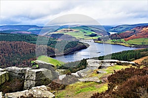 View of Lady Bower`s Reservoir 3, from Bamford Edge, in Derbyshire.