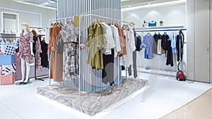 View of lady fashion shop casual clothing store