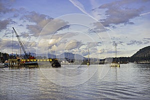 View of Ladysmith marina at sunset, taken in Vancouver Island, B