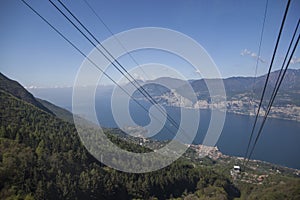 View of Lago di Garda from a cable-car to Monte Baldo