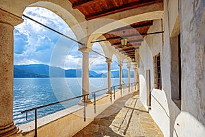Monastery of Santa Caterina del Sasso on Lago Maggiore lake, Italy photo