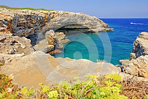 View on the lagoon and cliffs on Menorca, Balearic Islands photo