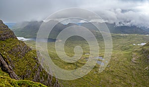 View of lake a\' Bhealaich from Beinn Alligin summit trail, Scotland